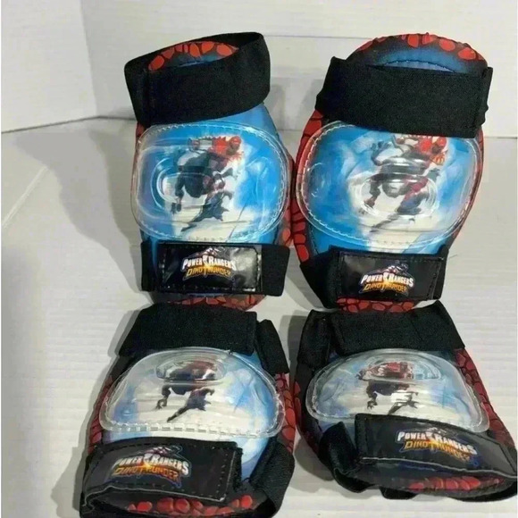 Vintage Power Rangers Dino Thunder Elbow And Knee Pads Blue & Red Biking Gear - Picture 1 of 7